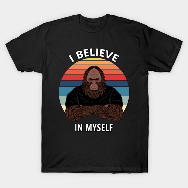 I Believe In Myself Funny Vintage Sunset Bigfoot Sasquatch T-Shirt by merchlovers